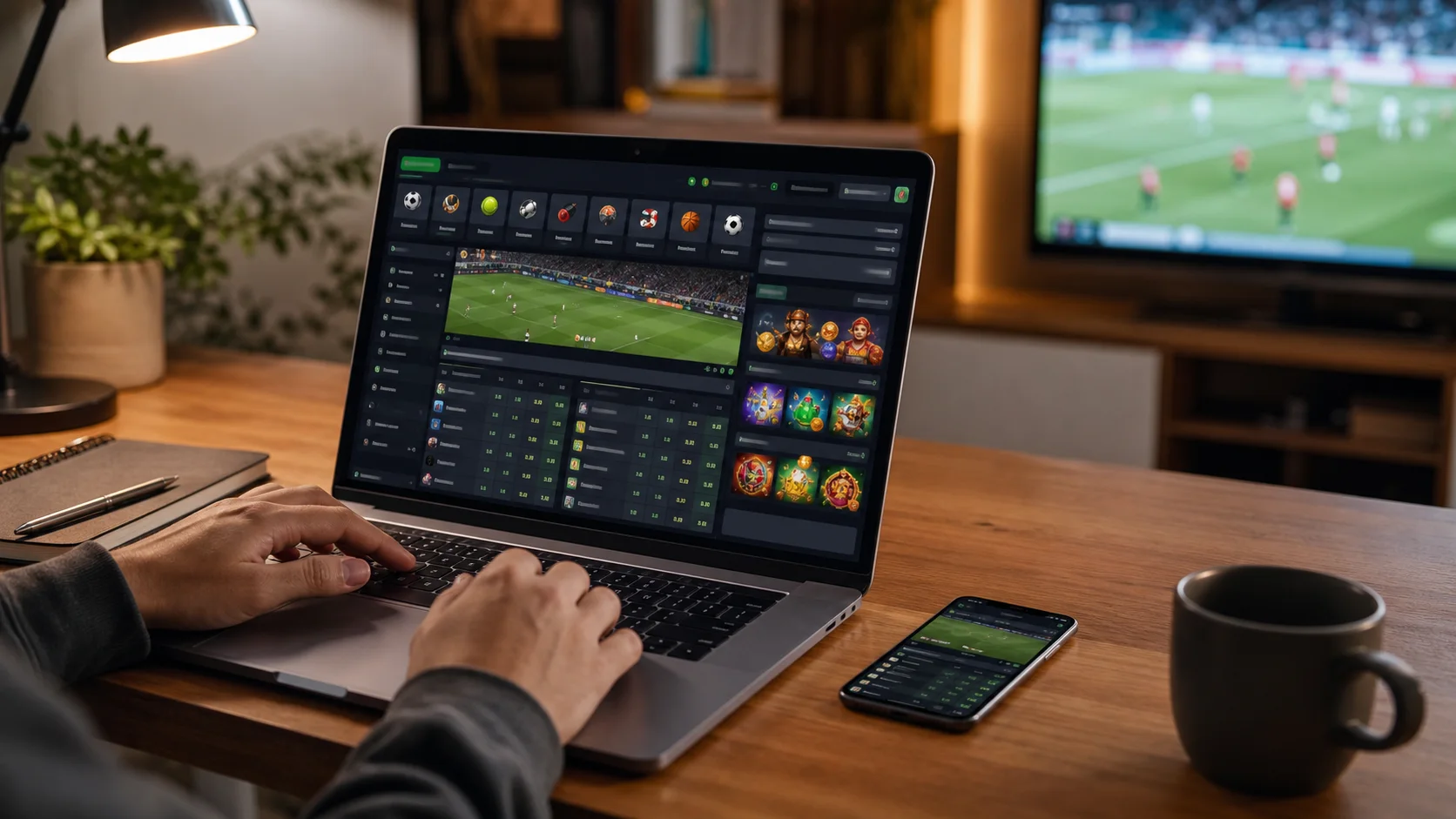 Plataforma nomini em notebook e celular com apostas esportivas e cassino online